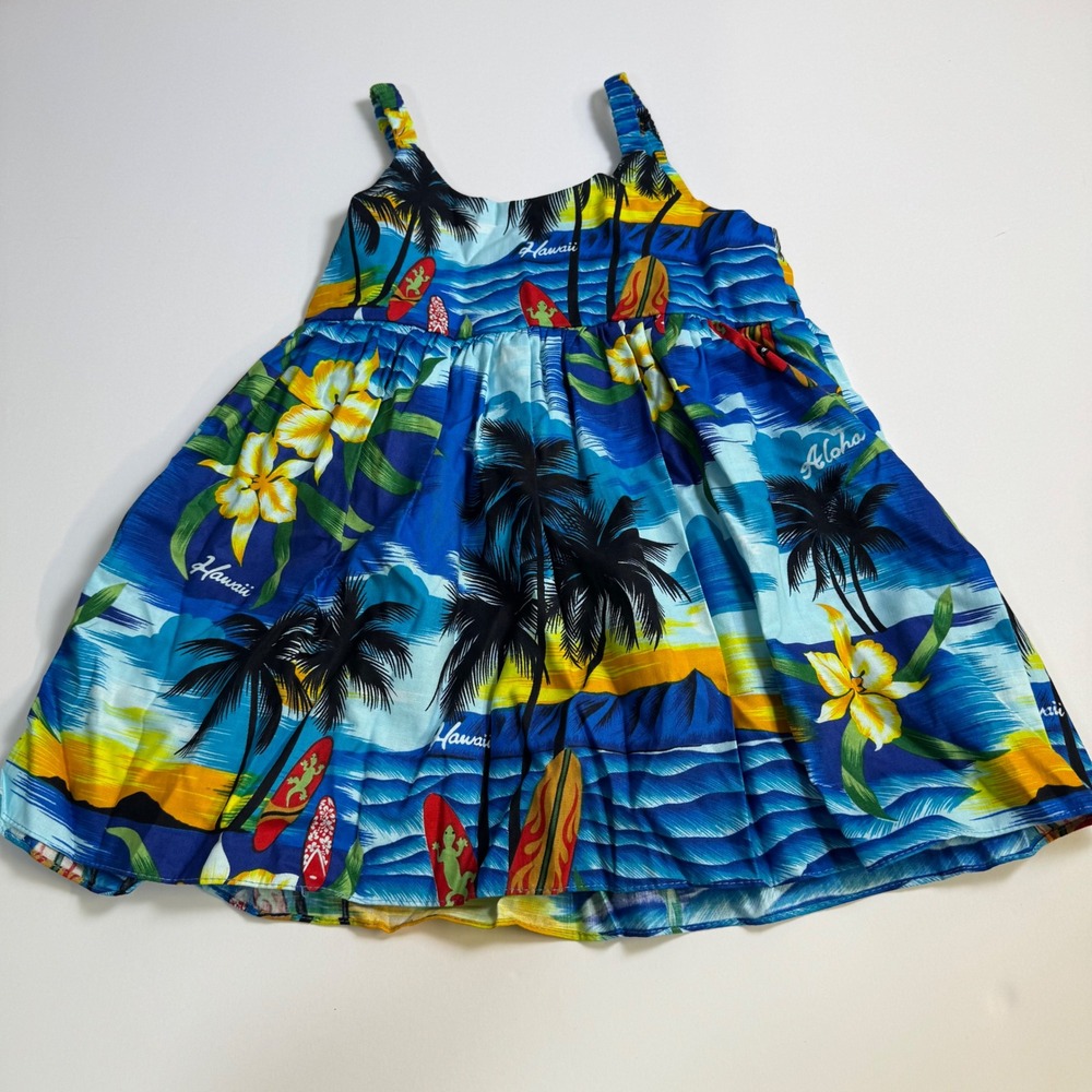 KY'S Hawaii Girls Y2K Size 4 Tropical Surfboard Gecko Print Cotton Sundress